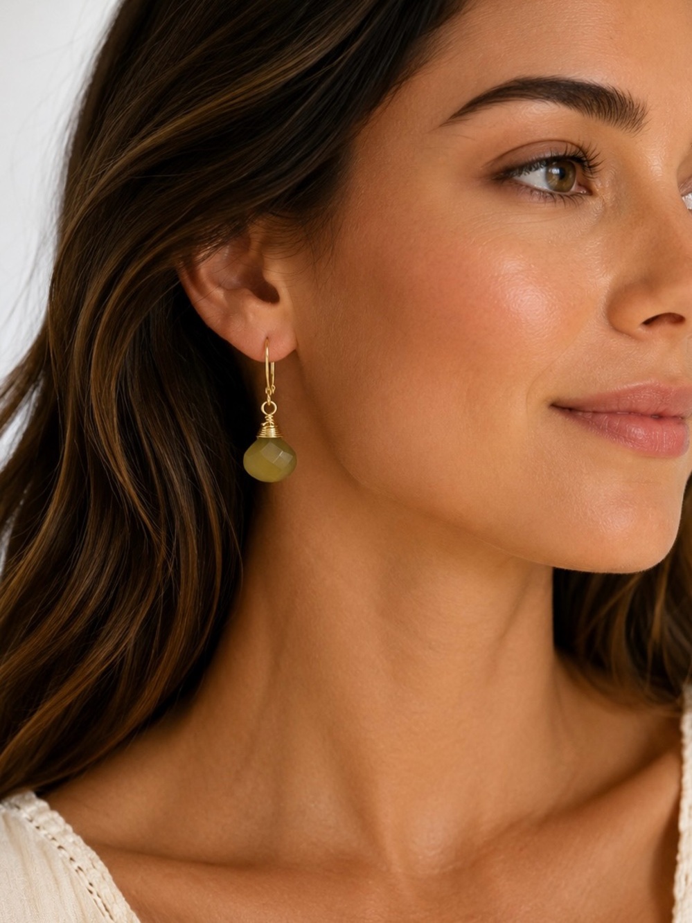Honey Chalcedony Faceted Briolette Gold Tone Wire Wrapped Earrings